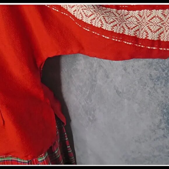 Vintage Dolman Top Red White with Silver, Festive 50s Holiday Woven Cotton VFG - Picture 5 of 13